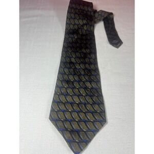 Louis Roth Silk Tie Big and Tall 64x4 Geometric Lattice Green Blue Hand Made